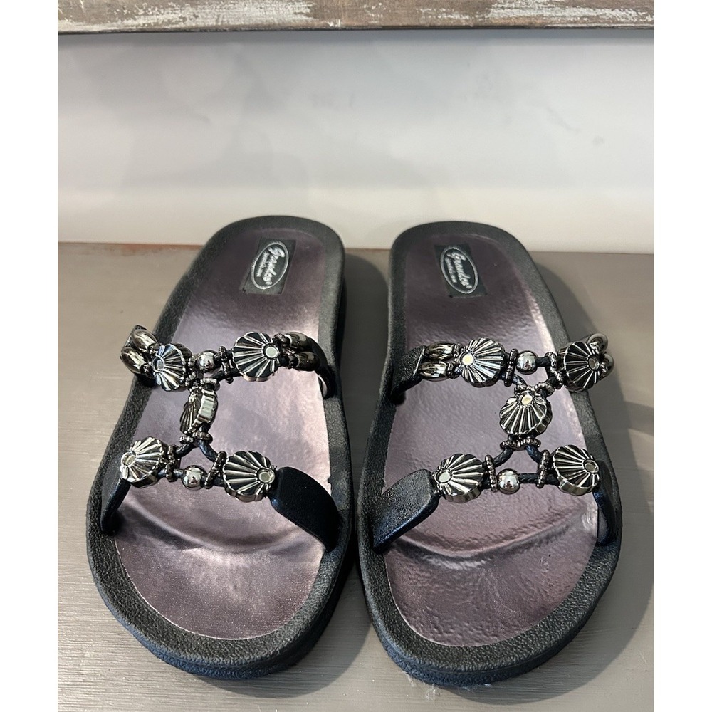 Grandco Slide Sandals Womens Size 10 Silver Gemstone Jeweled Dressy‎ Flip Flops